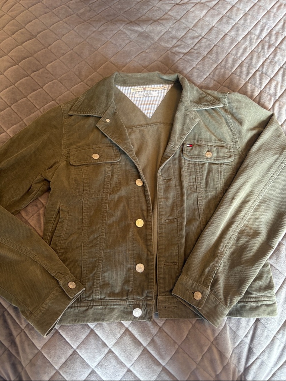 Tommy Hilfiger Olive Green Corduroy Trucker Jacket
